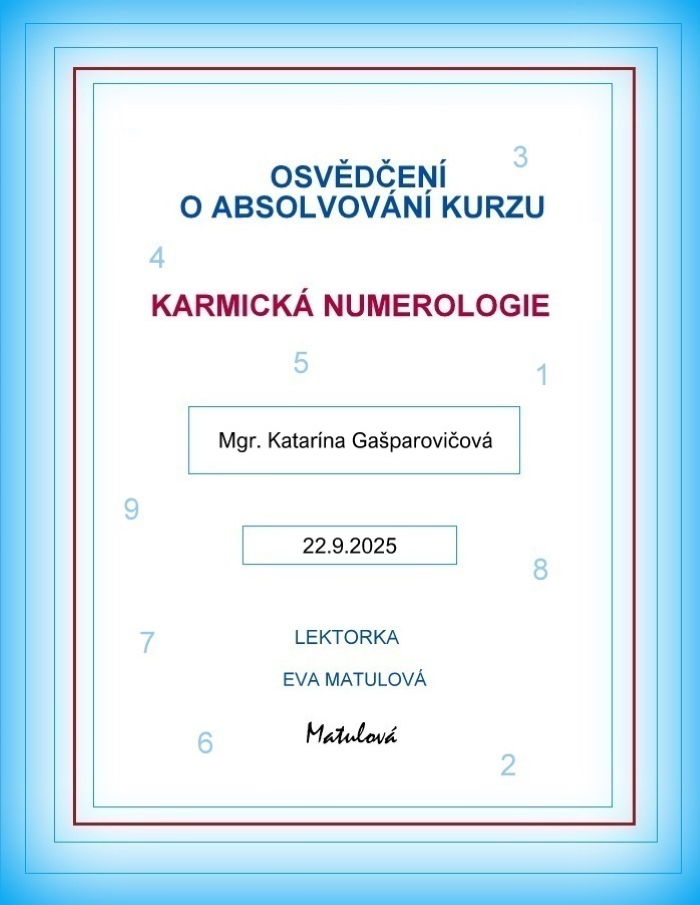 Certifikát Karmická numerologie 